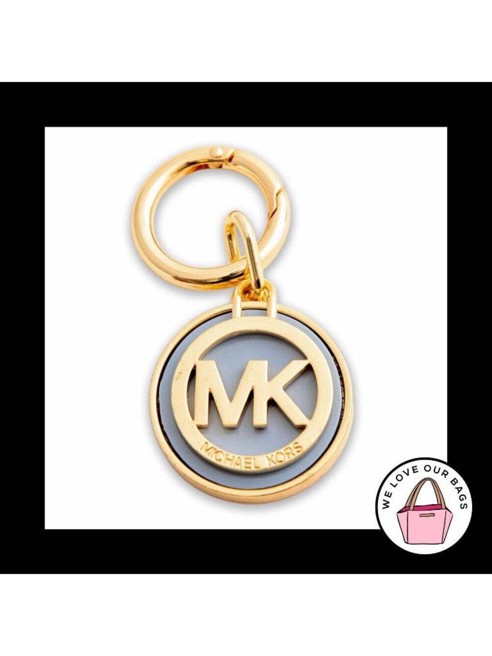 MICHAEL KORS Blue Swing Medallion Gold Brass Bag Charm Hang Tag Keychain Fob